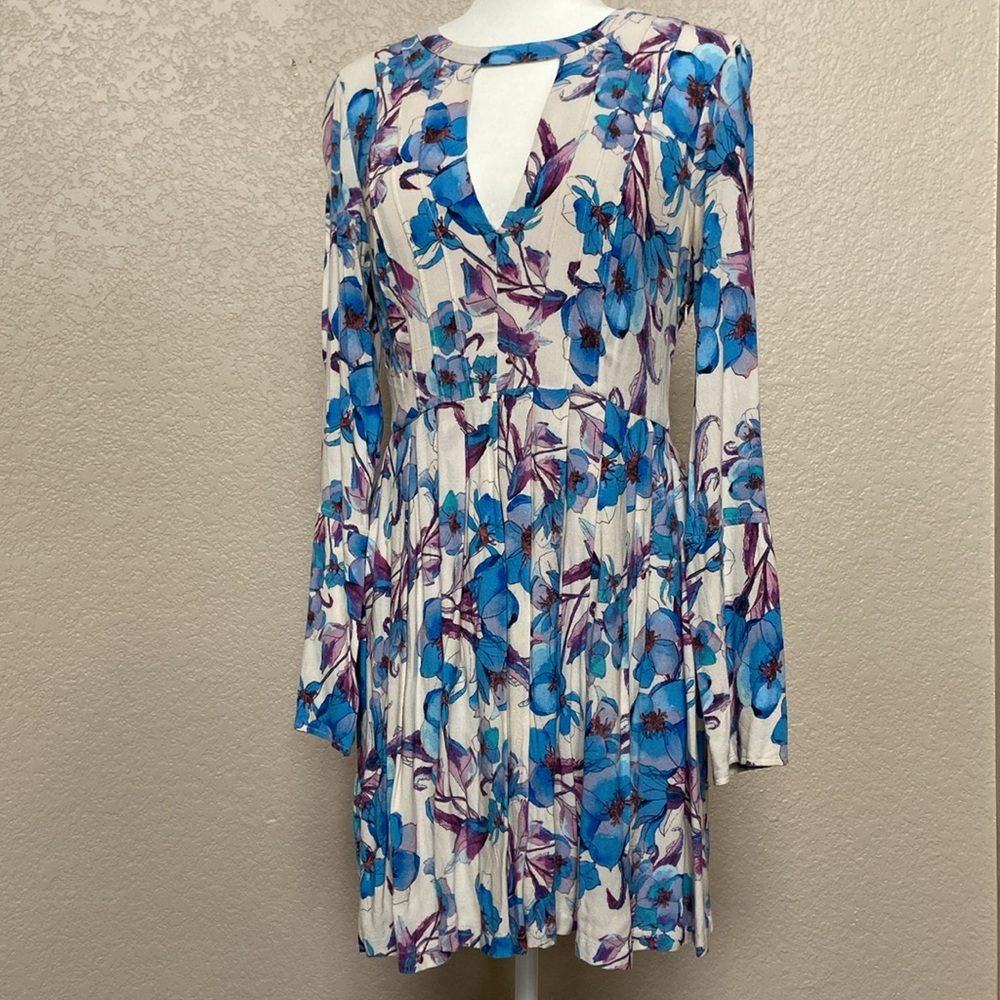 Free People Blue Floral Plunging neckline dress, size 10.